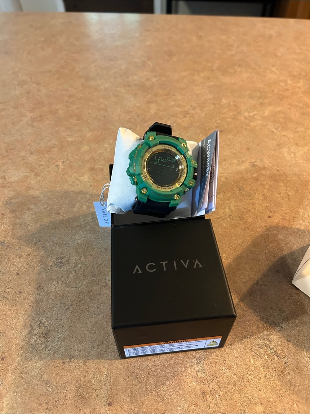 Ativa Green and Black Digital Sports Watch with Gold Accents